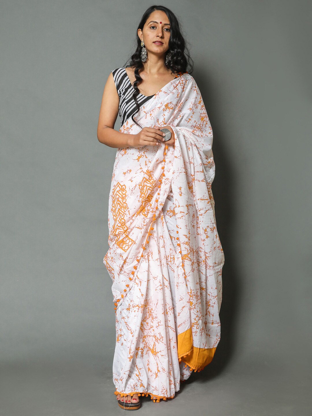 

KALINI Tie and Dye Pure Cotton Saree, Mustard