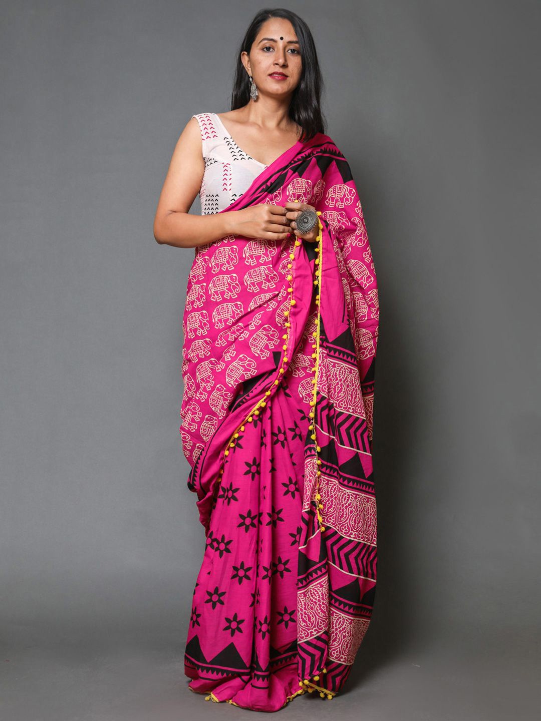 

KALINI Ethnic Motifs Pure Cotton Saree, Pink