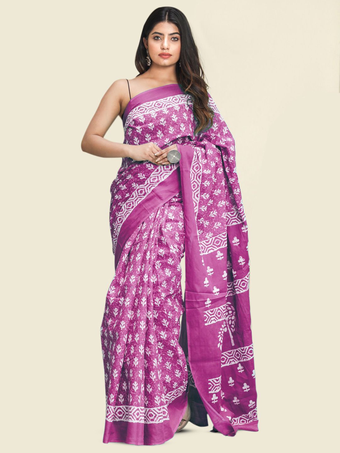 

KALINI Floral Pure Cotton Saree, Pink