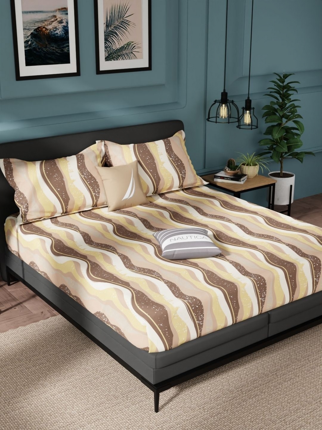 

Nautica Brown Geometric Pure Cotton 144 TC Queen Bedsheet Set-2.24 m X 2.54 m