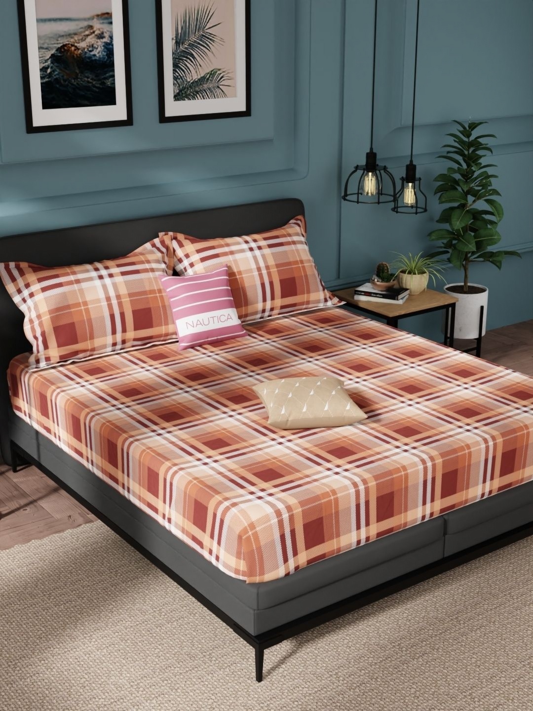 

Nautica Brown Geometric Pure Cotton 144 TC Queen Bedsheet Set-2.24 m X 2.54 m