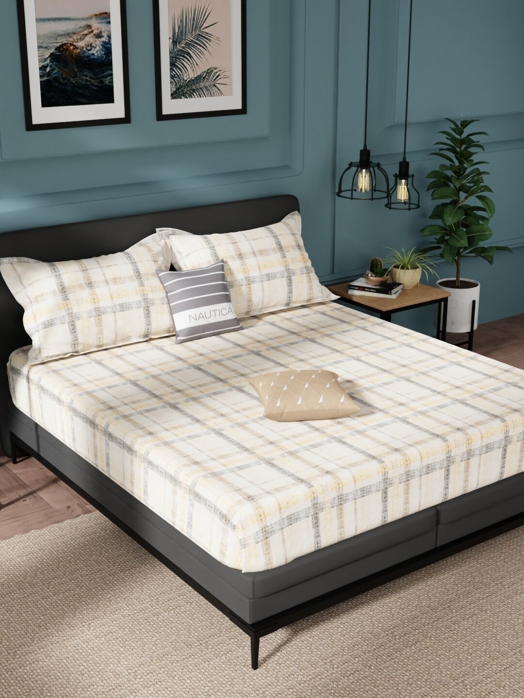 

Nautica Beige Geometric Pure Cotton 144 TC Queen Bedsheet Set-2.24 m X 2.54 m
