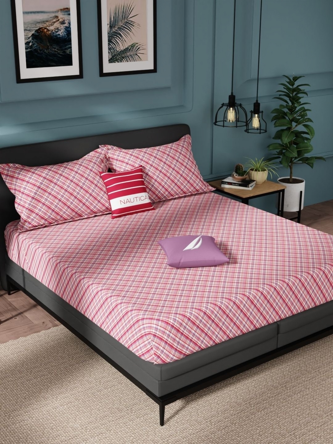 

Nautica Red Geometric Pure Cotton 144 TC Queen Bedsheet Set-2.24 m X 2.54 m