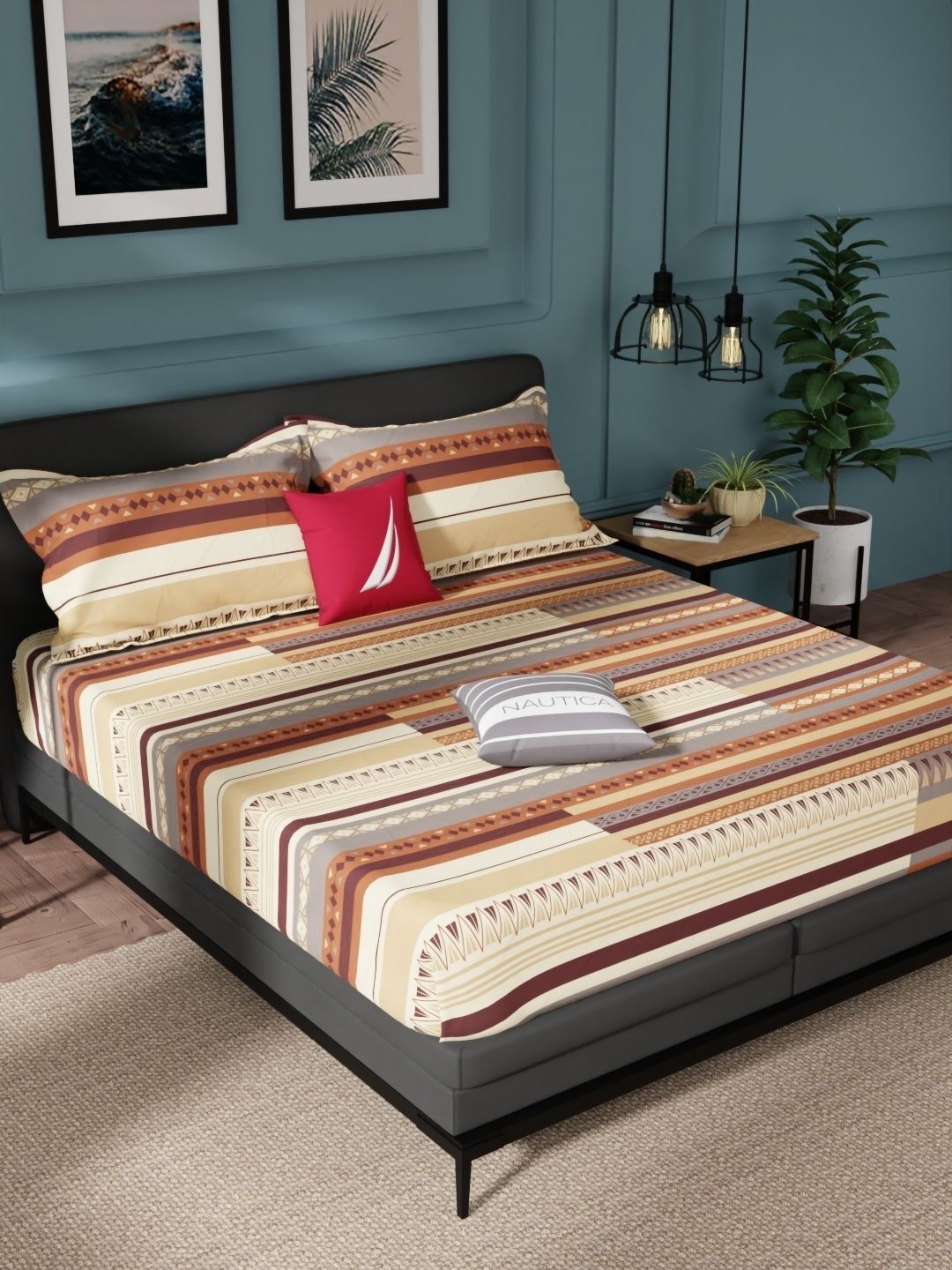 

Nautica Beige Abstract Pure Cotton 144 TC Queen Bedsheet Set-2.24 m X 2.54 m