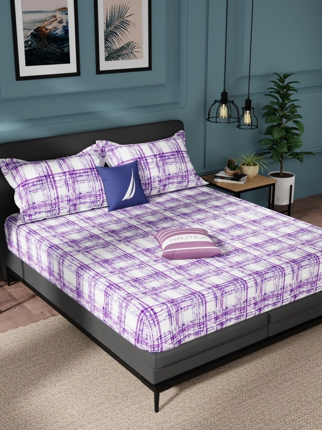 

Nautica Violet Geometric Pure Cotton 144 TC Queen Bedsheet Set-2.24 m X 2.54 m