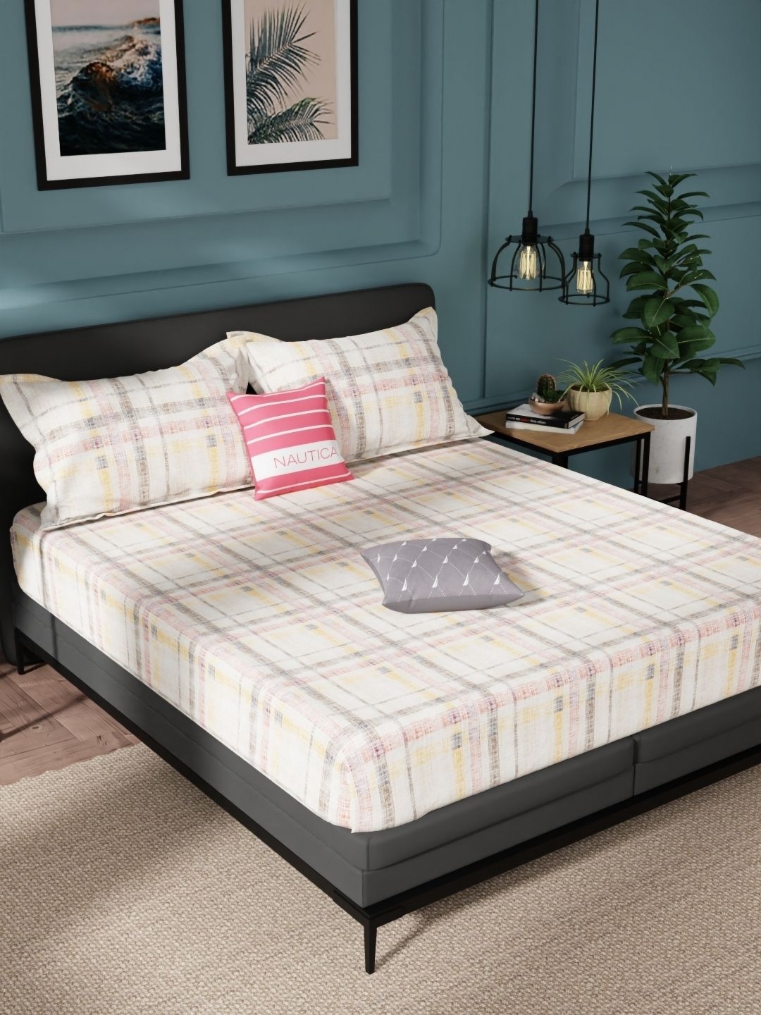 

Nautica Gold-Toned Geometric Pure Cotton 144 TC Queen Bedsheet Set-2.24 m X 2.54 m