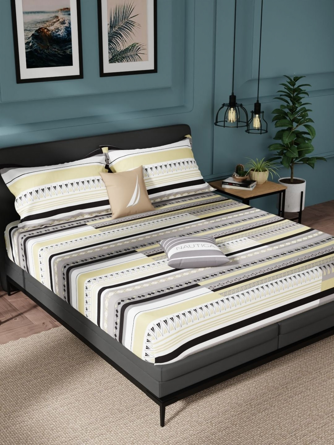 

Nautica Beige & Grey Geometric 144 TC Queen Bedsheet with 2 Pillow Covers