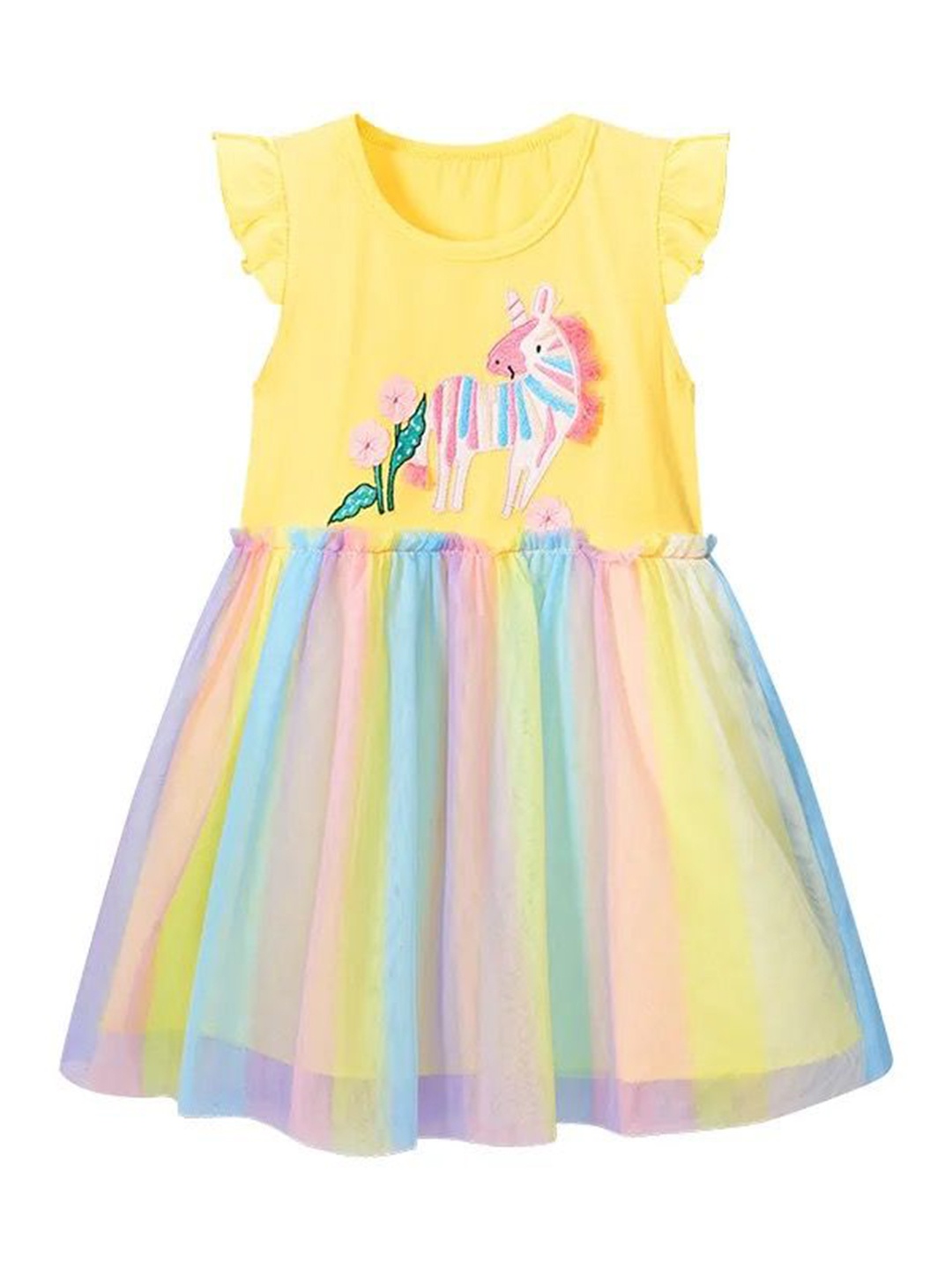 

TrendyKid Embroidered Flutter Sleeves Fit & Flare Dress, Yellow