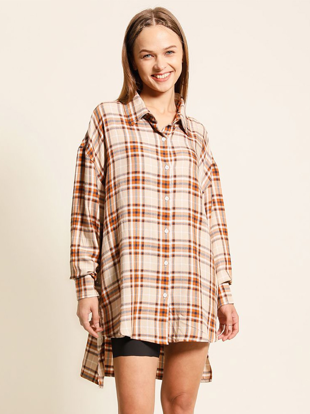 

Bene Kleed Women Tartan Checked Casual Shirt, Brown