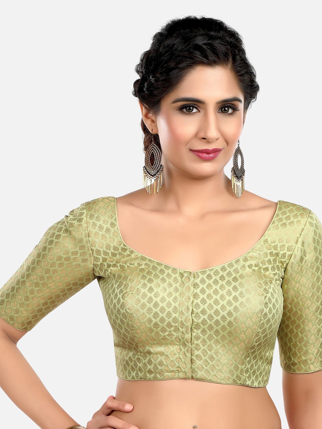 

FEMMIBELLA Woven-design Brocade Saree Blouse, Green