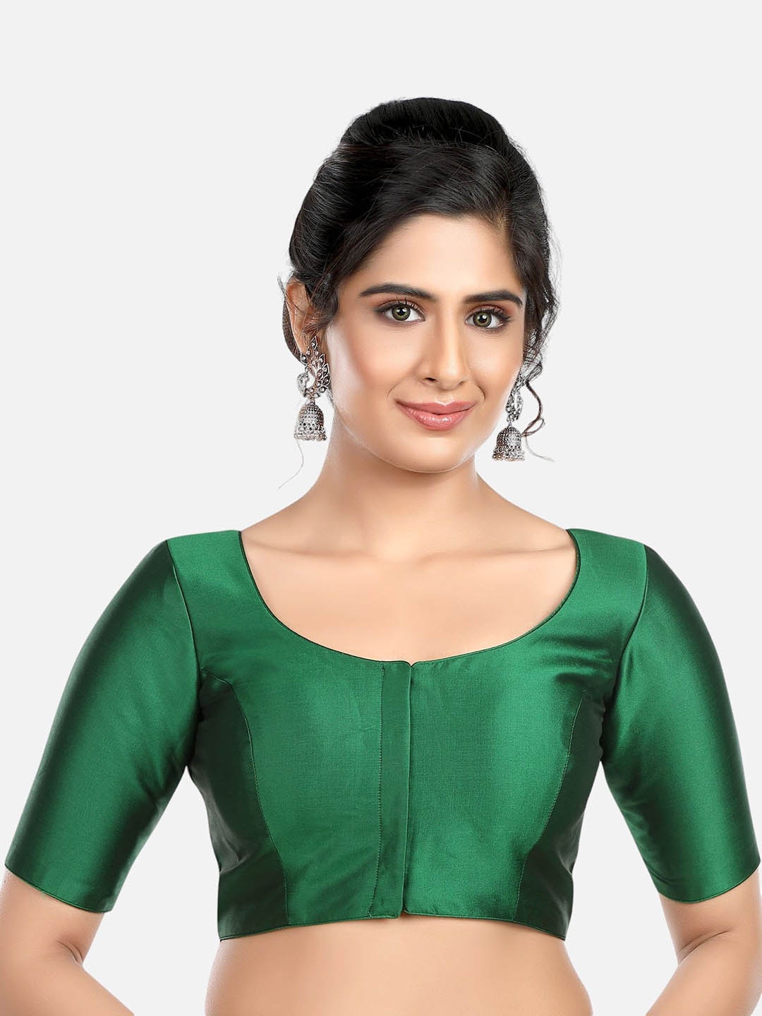 

FEMMIBELLA Solid Round Neck Saree Blouse, Green