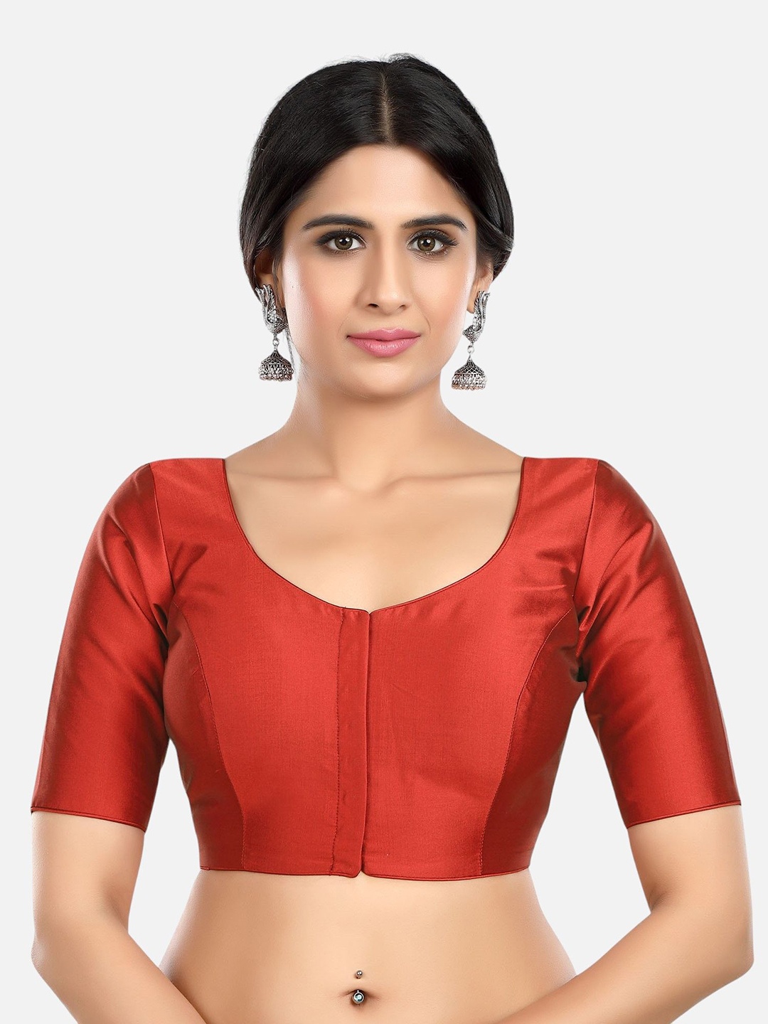 

FEMMIBELLA Solid Round Neck Saree Blouse, Maroon