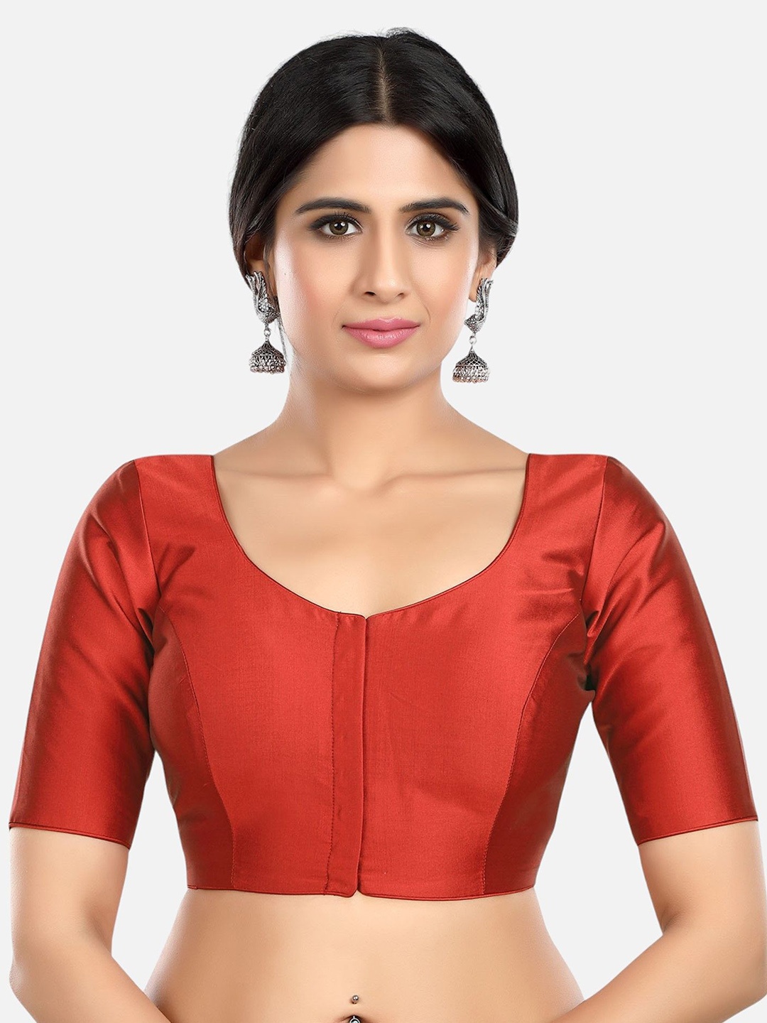 

FEMMIBELLA Solid Round Neck Saree Blouse, Maroon