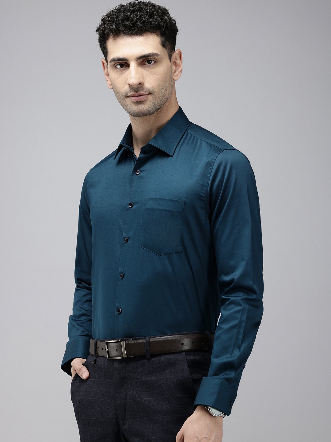 

Van Heusen Pure Cotton Slim Fit Opaque Formal Shirt, Teal