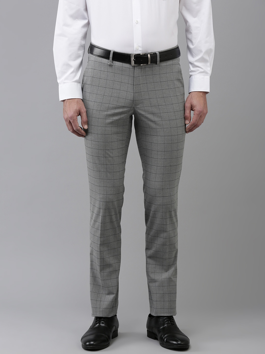 

Van Heusen Men Checked Slim Fit Formal Trousers, Grey