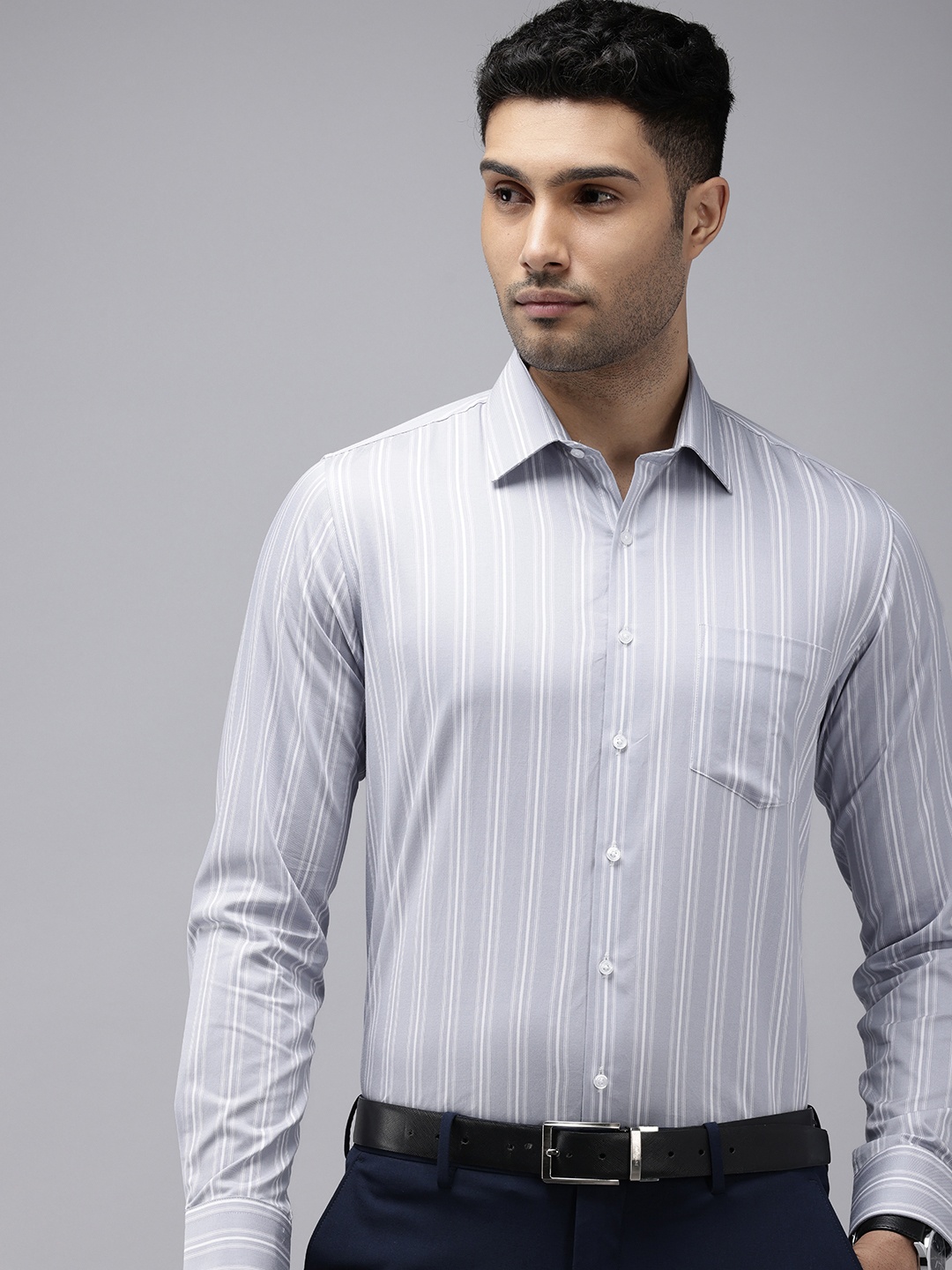 

Van Heusen Slim Fit Business Striped Pure Cotton Formal Shirt, Grey