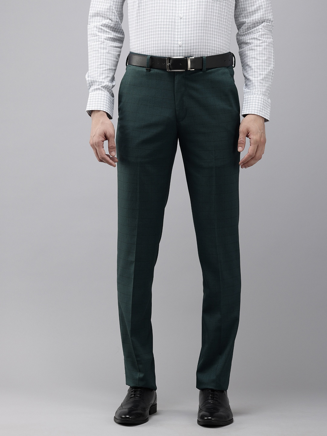 

Van Heusen Men Checked Slim Fit Formal Trousers, Teal