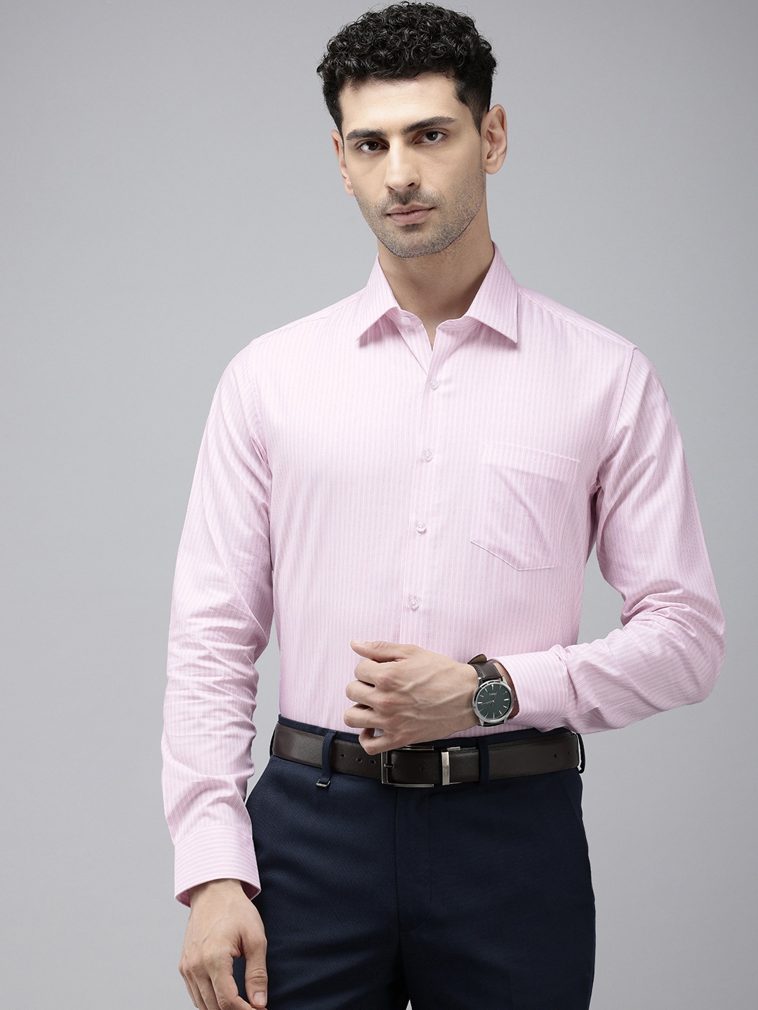 

Van Heusen Pure Cotton Slim Fit Opaque Striped Formal Shirt, Pink