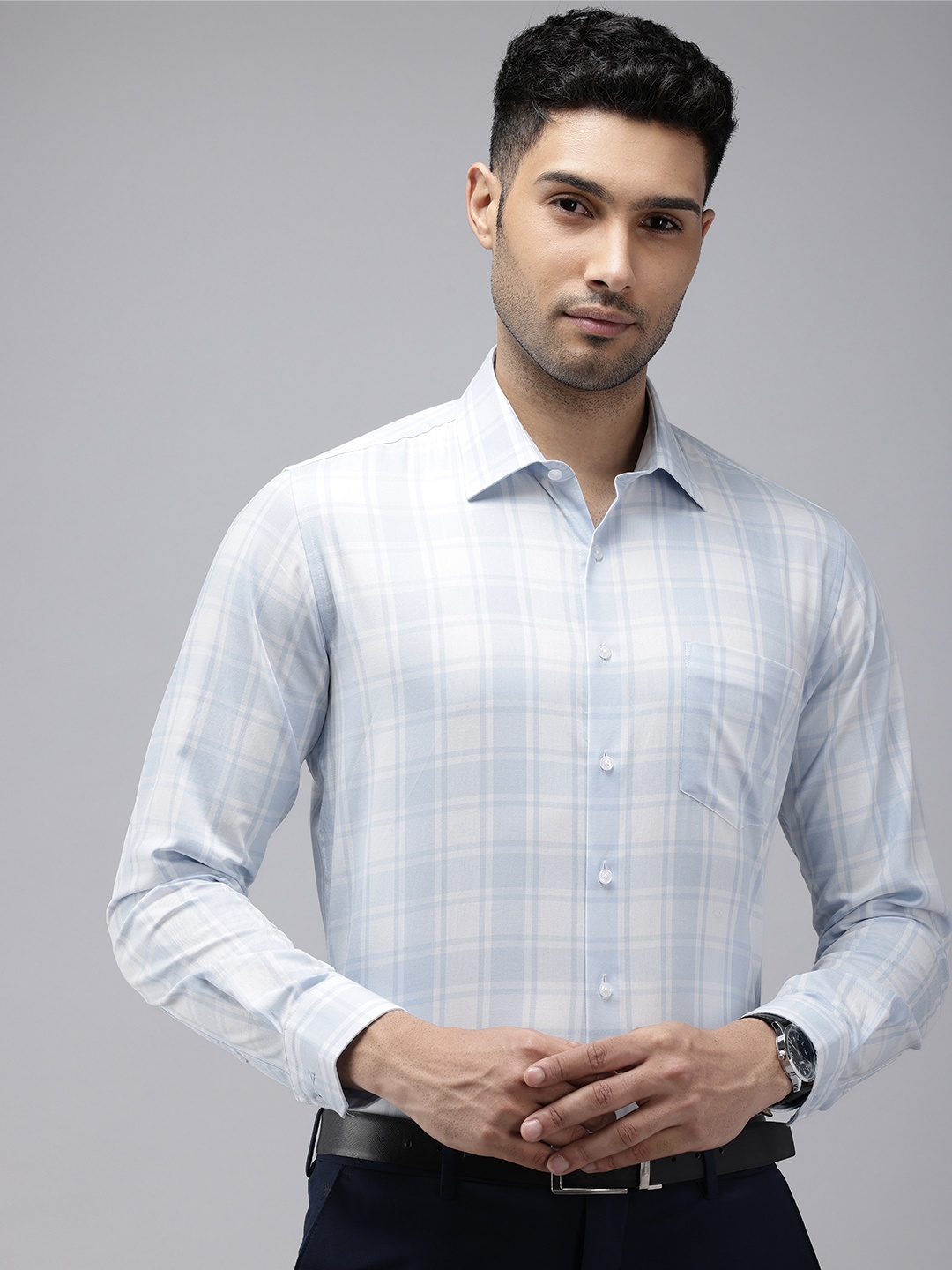 

Van Heusen Slim Fit Business Checked Pure Cotton Formal Shirt, Blue