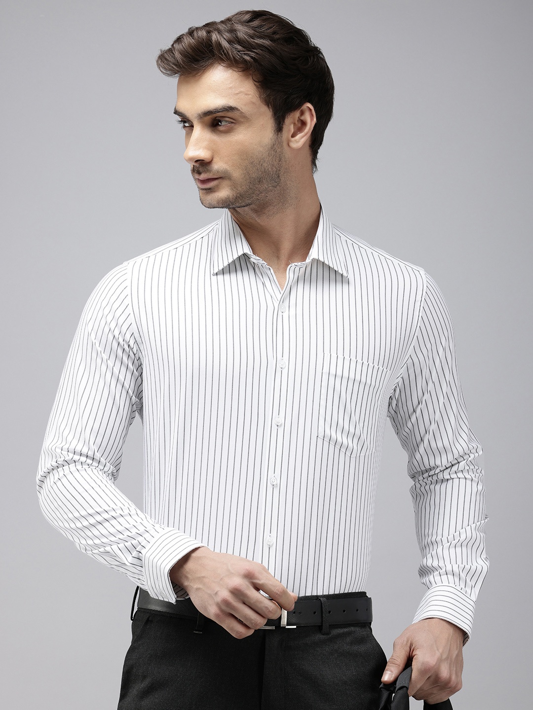 

Van Heusen Striped Slim Fit Opaque Pure Cotton Formal Shirt, White