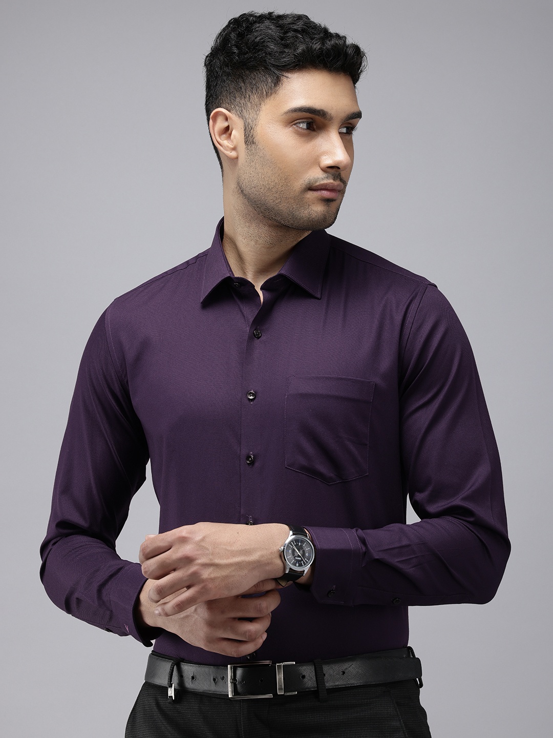 

Van Heusen Slim Fit Ceremony Textured Pure Cotton Formal Shirt, Purple