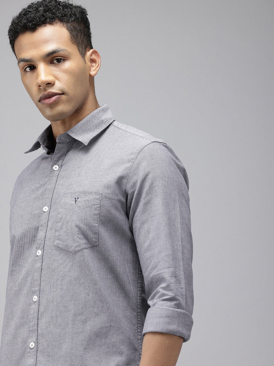 

Van Heusen Sport Slim Fit Textured Self Design Pure Cotton Casual Shirt, Grey