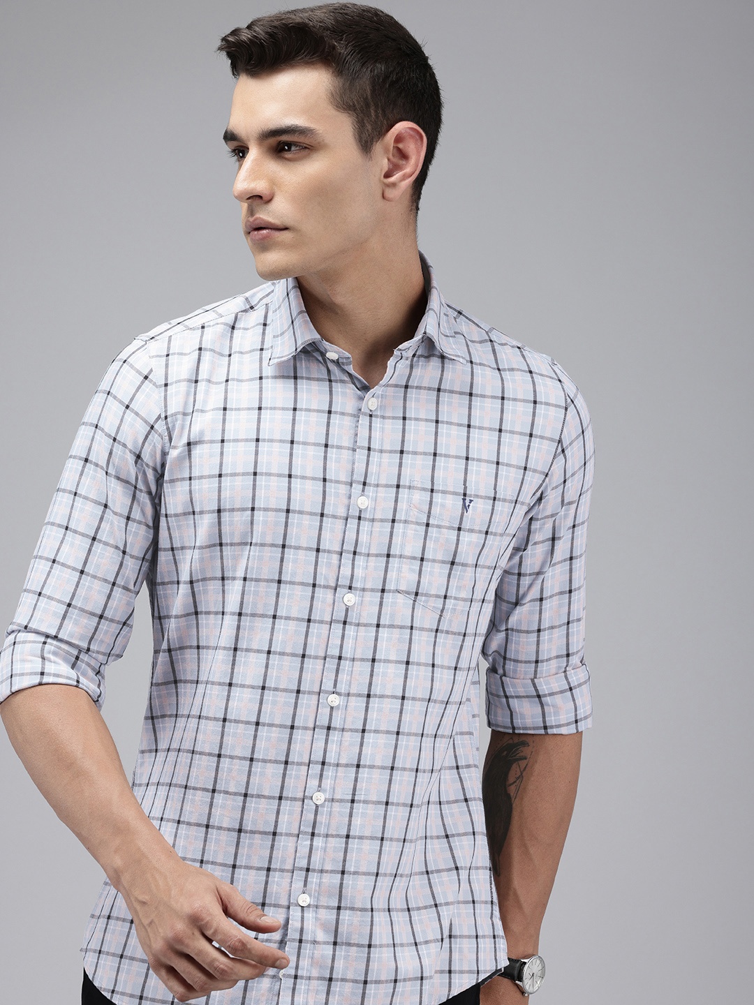 

Van Heusen Sport Slim Fit Checked Pure Cotton Casual Shirt, White