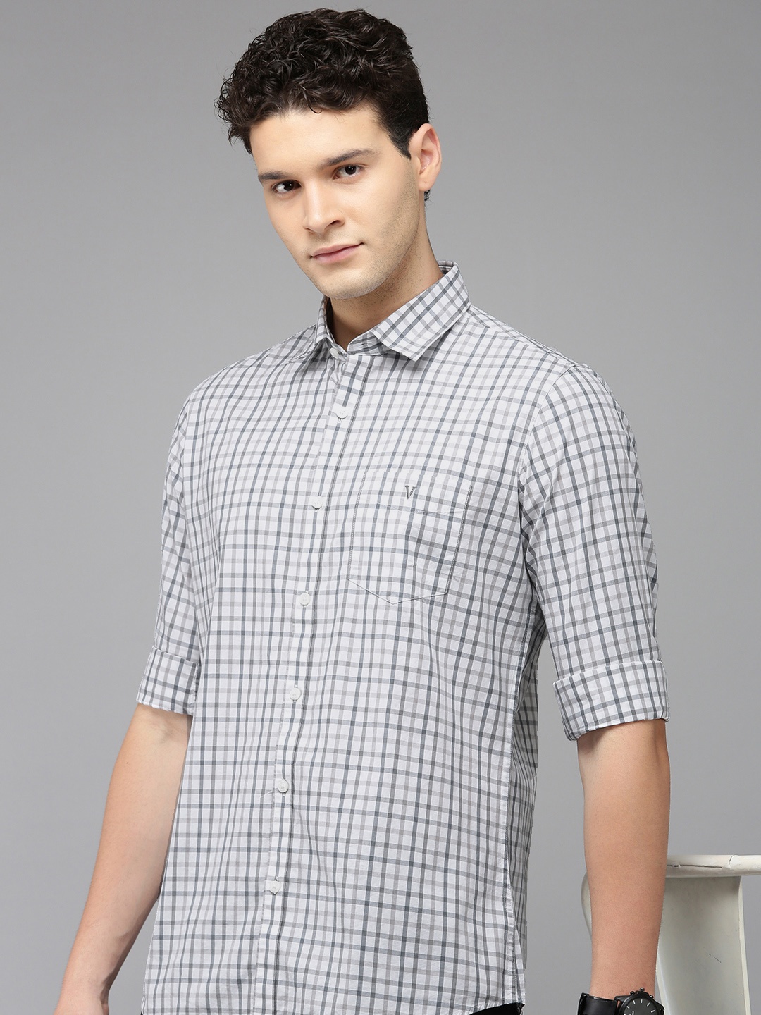 

Van Heusen Sport Pure Cotton Slim Fit Opaque Checked Casual Shirt, White