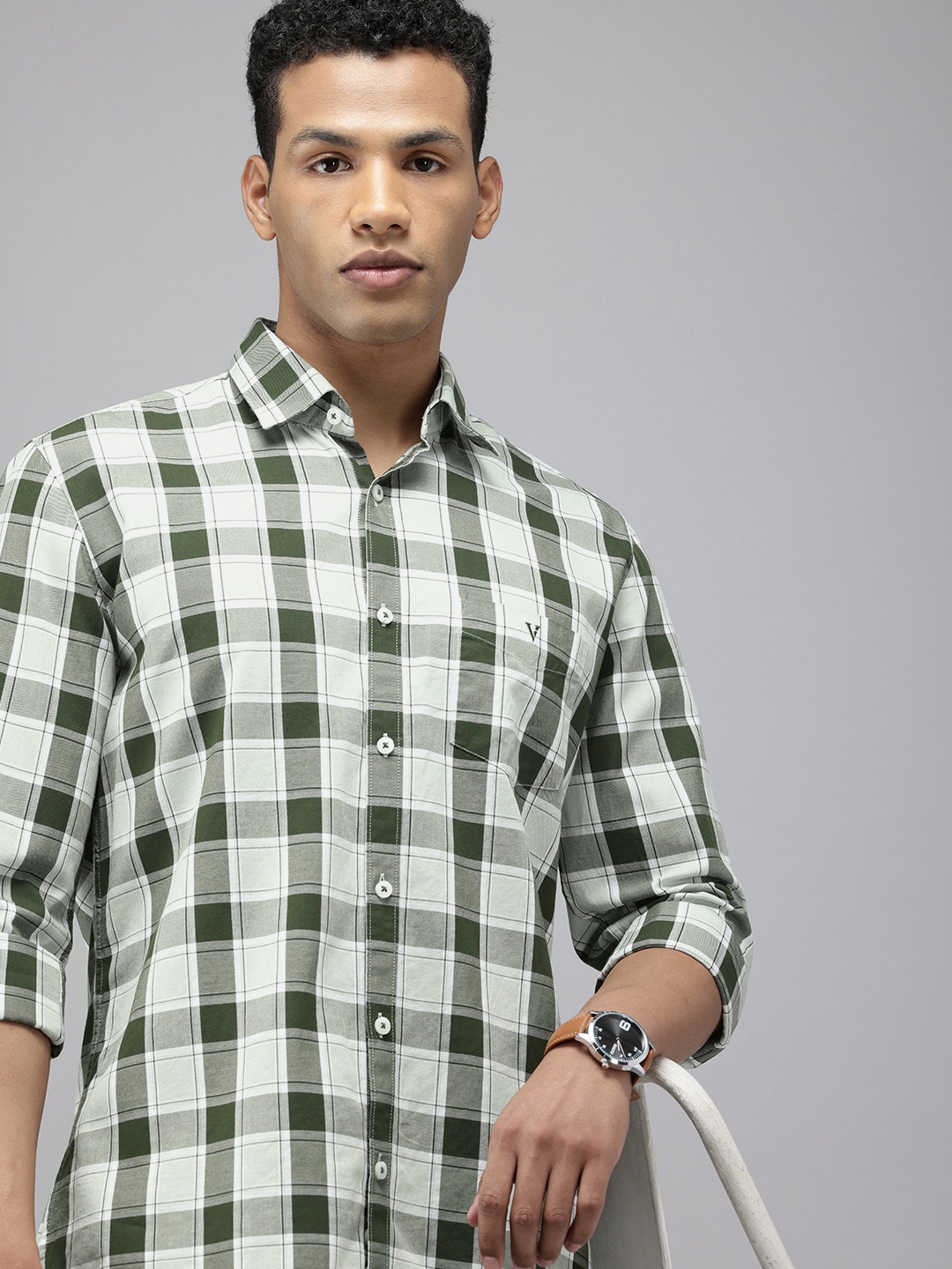 

Van Heusen Sport Pure Cotton Slim Fit Tartan Checked Casual Shirt, Green