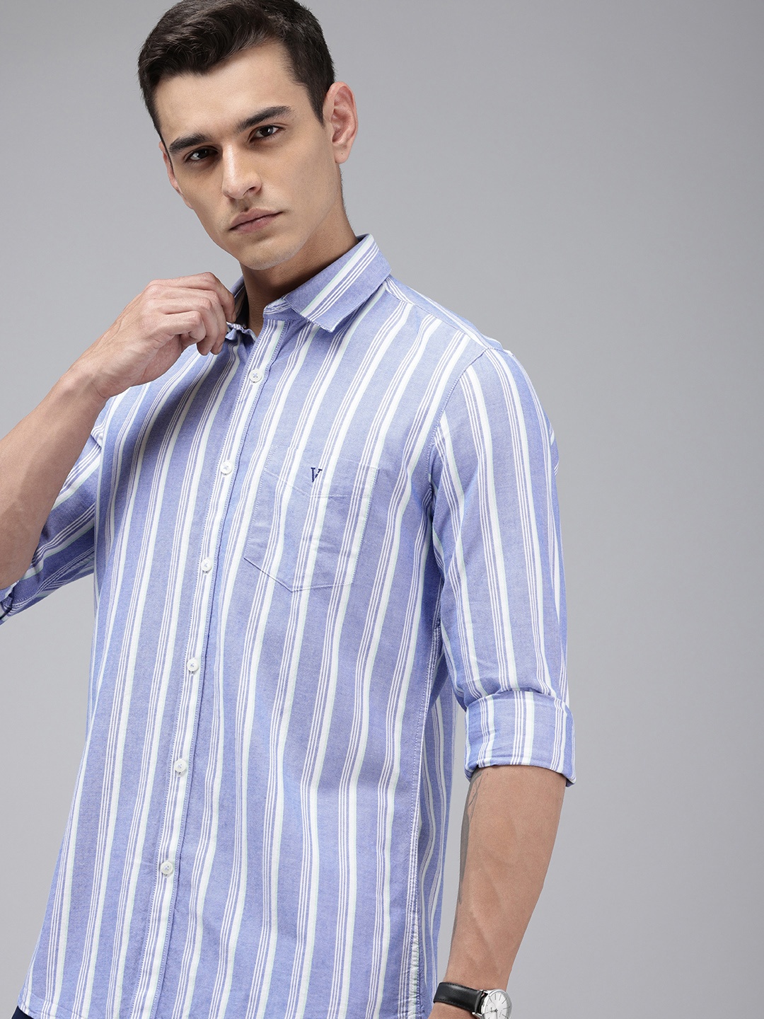 

Van Heusen Sport Slim Fit Striped Pure Cotton Casual Shirt, White