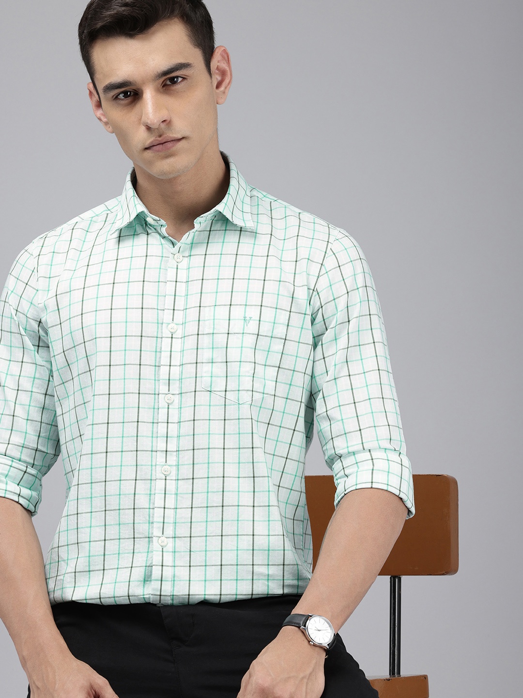 

Van Heusen Sport Slim Fit Checked Pure Cotton Casual Shirt, White