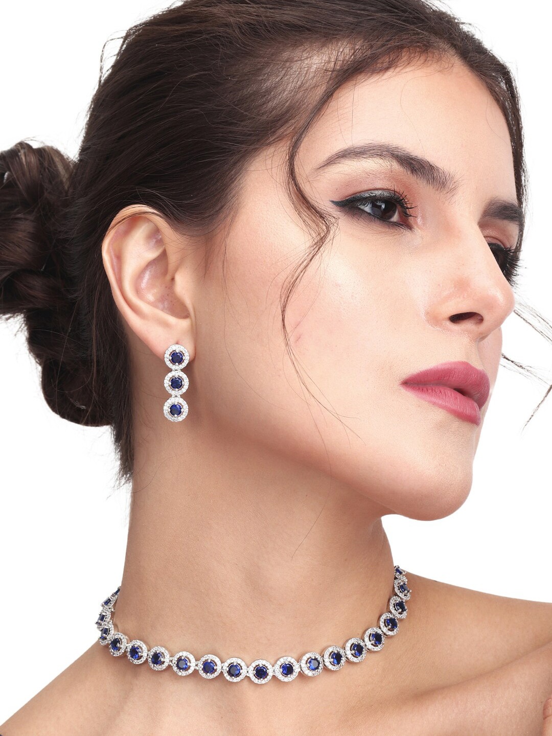 

Anvik Silver Plated CZ Studded Jewellery Set