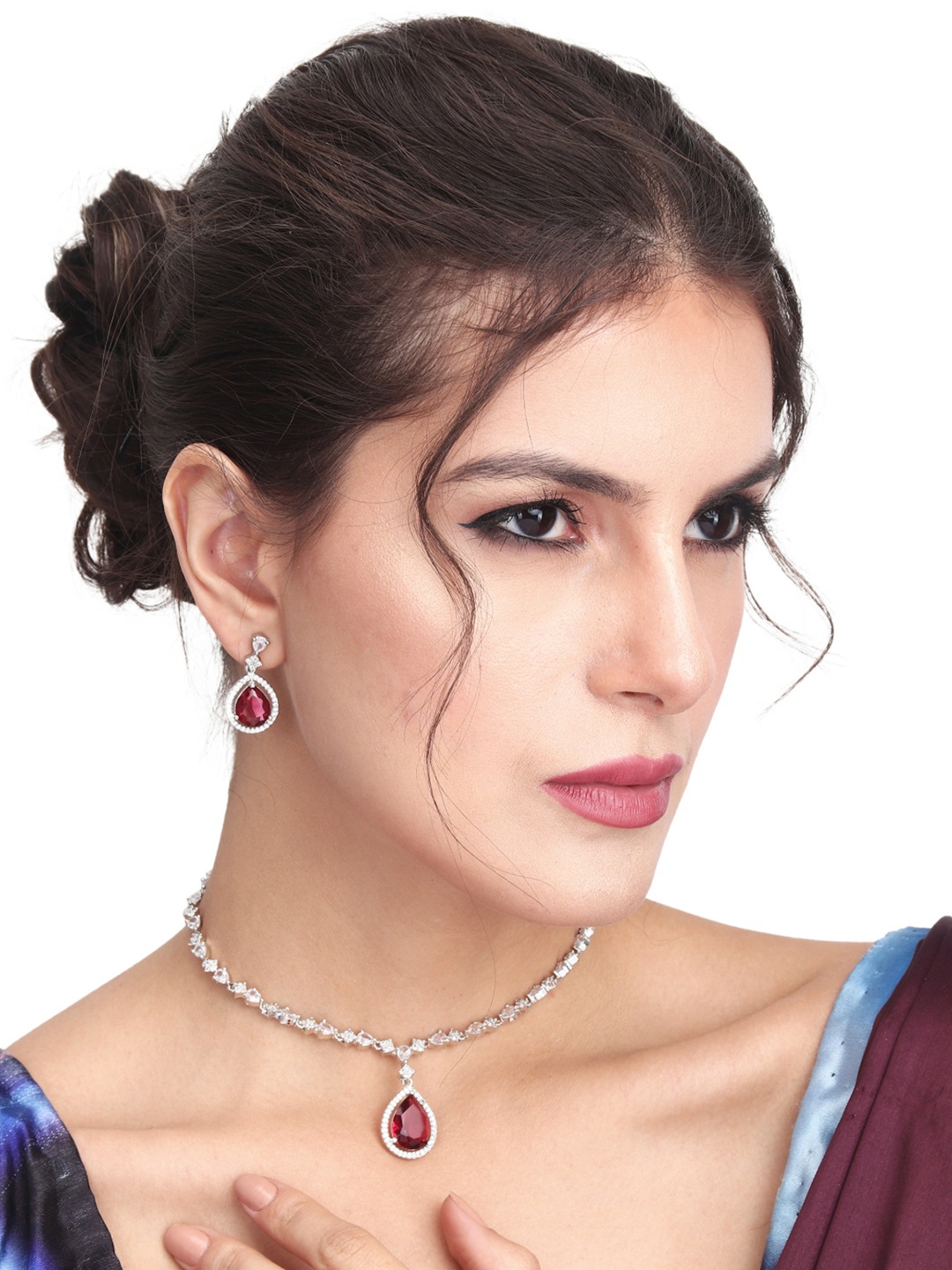 

Anvik Women Silver-Plated CZ-Studded Jewellery Set