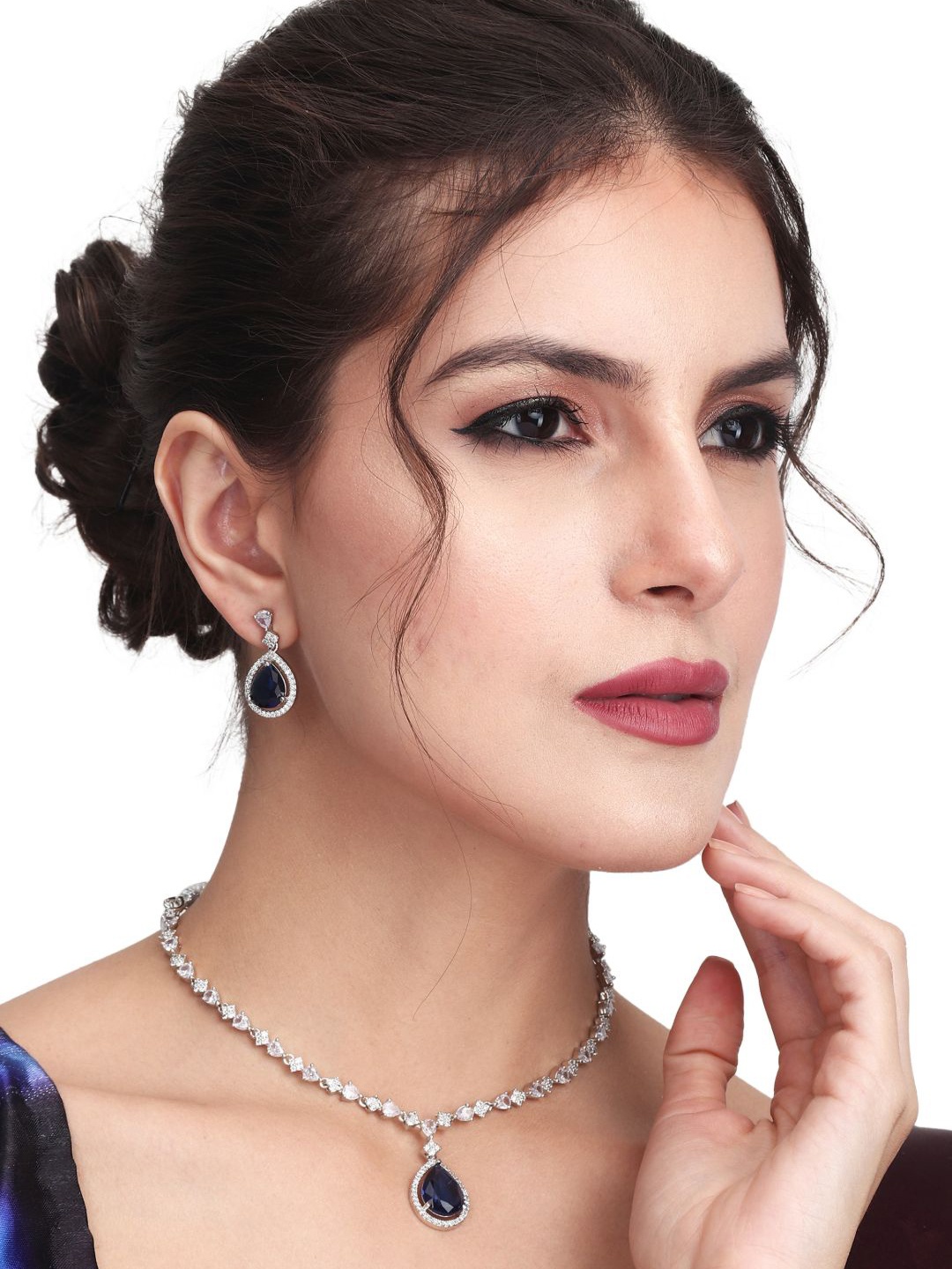 

Anvik Women Silver Plated CZ Studded Jewellery Set