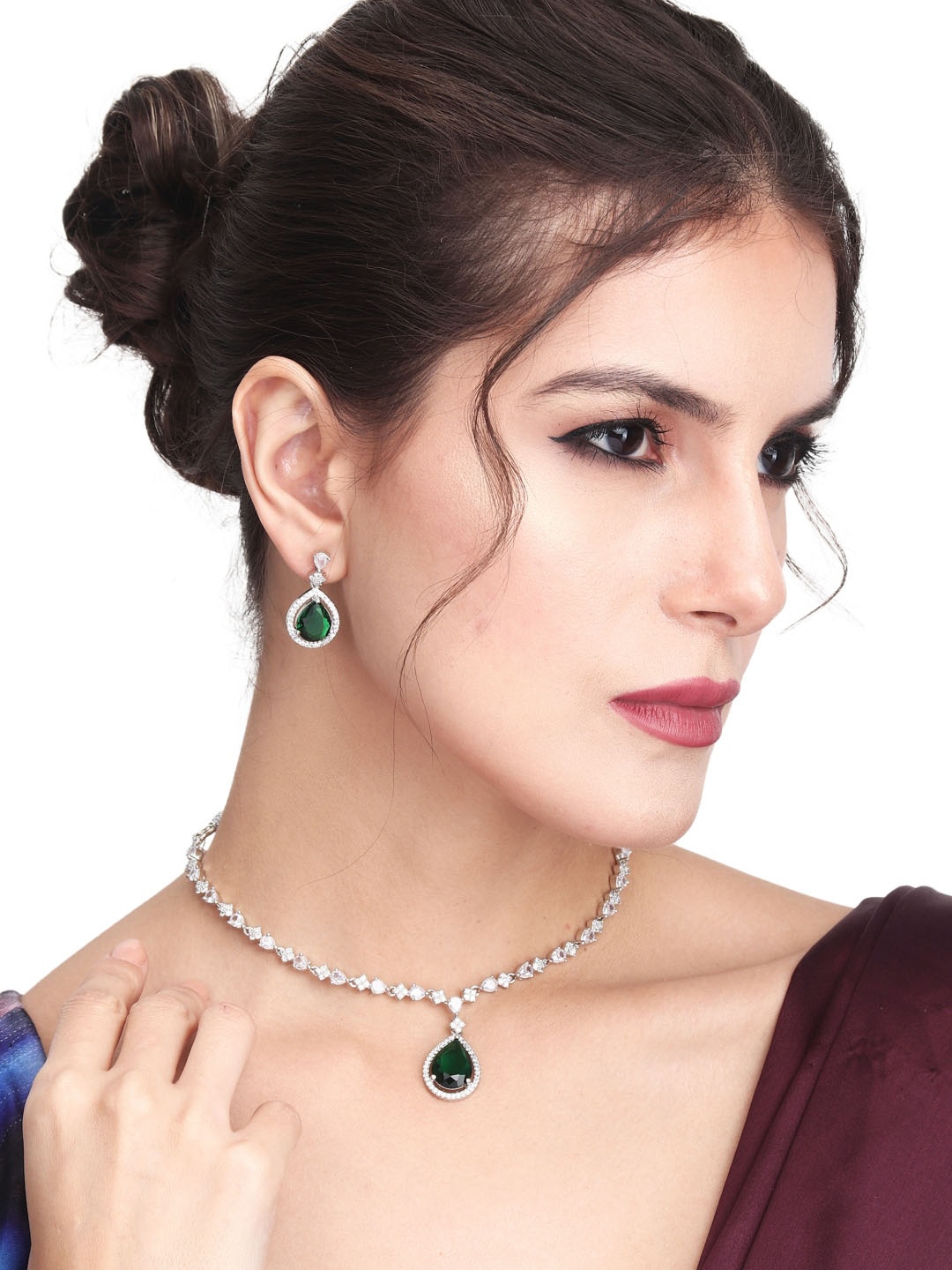 

Anvik Women Silver-Plated CZ-Studded Jewellery Set
