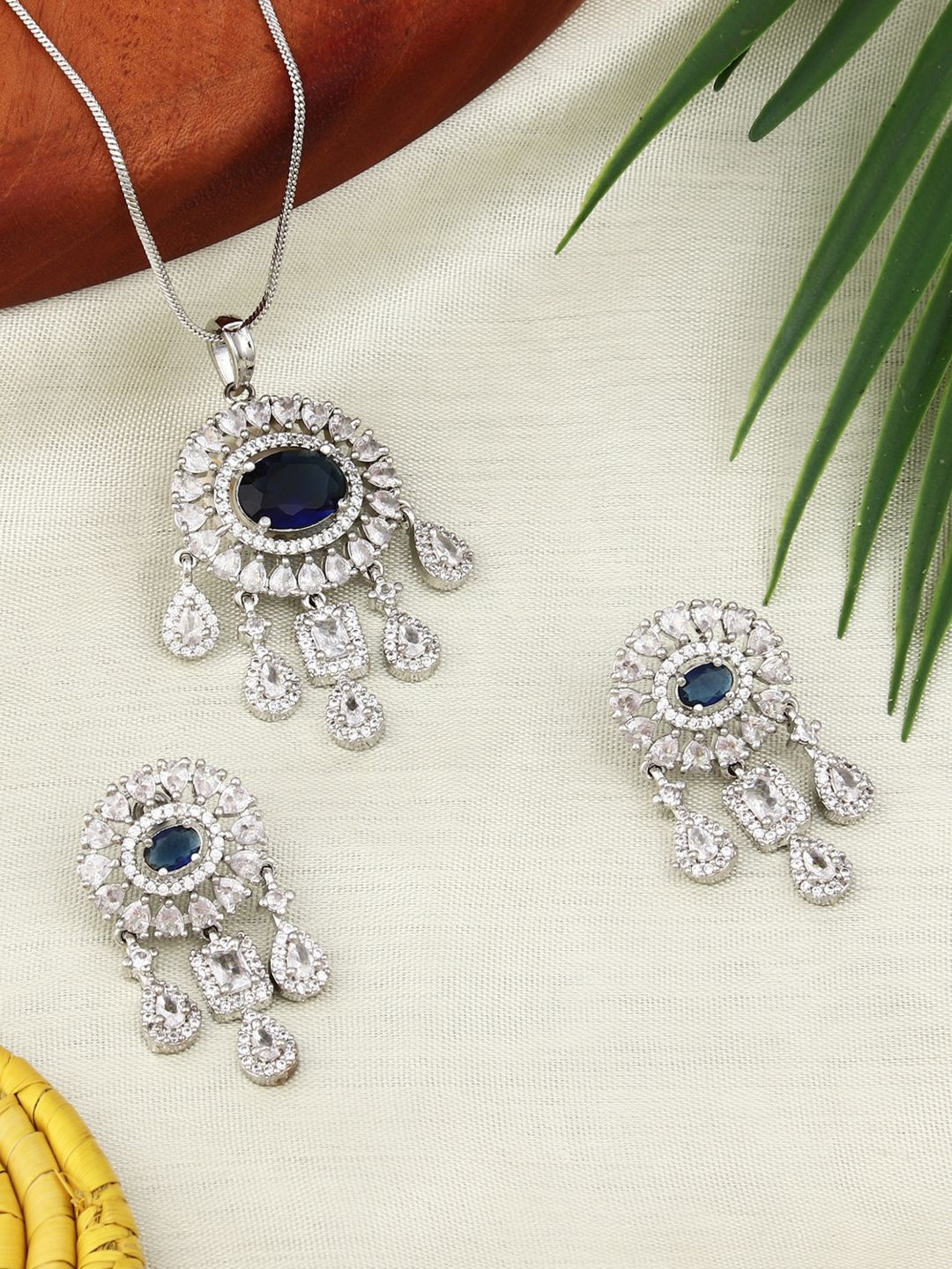 

Anvik Silver Plated CZ Studded Jewellery Set