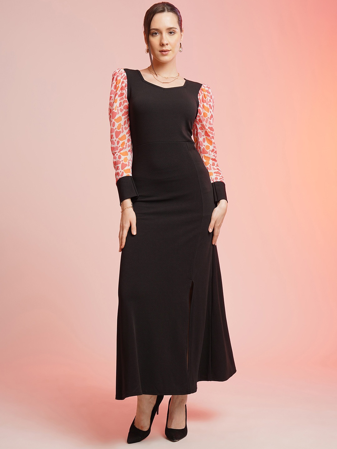 

SHEETAL Associates Printed A-Line Maxi Dress, Black