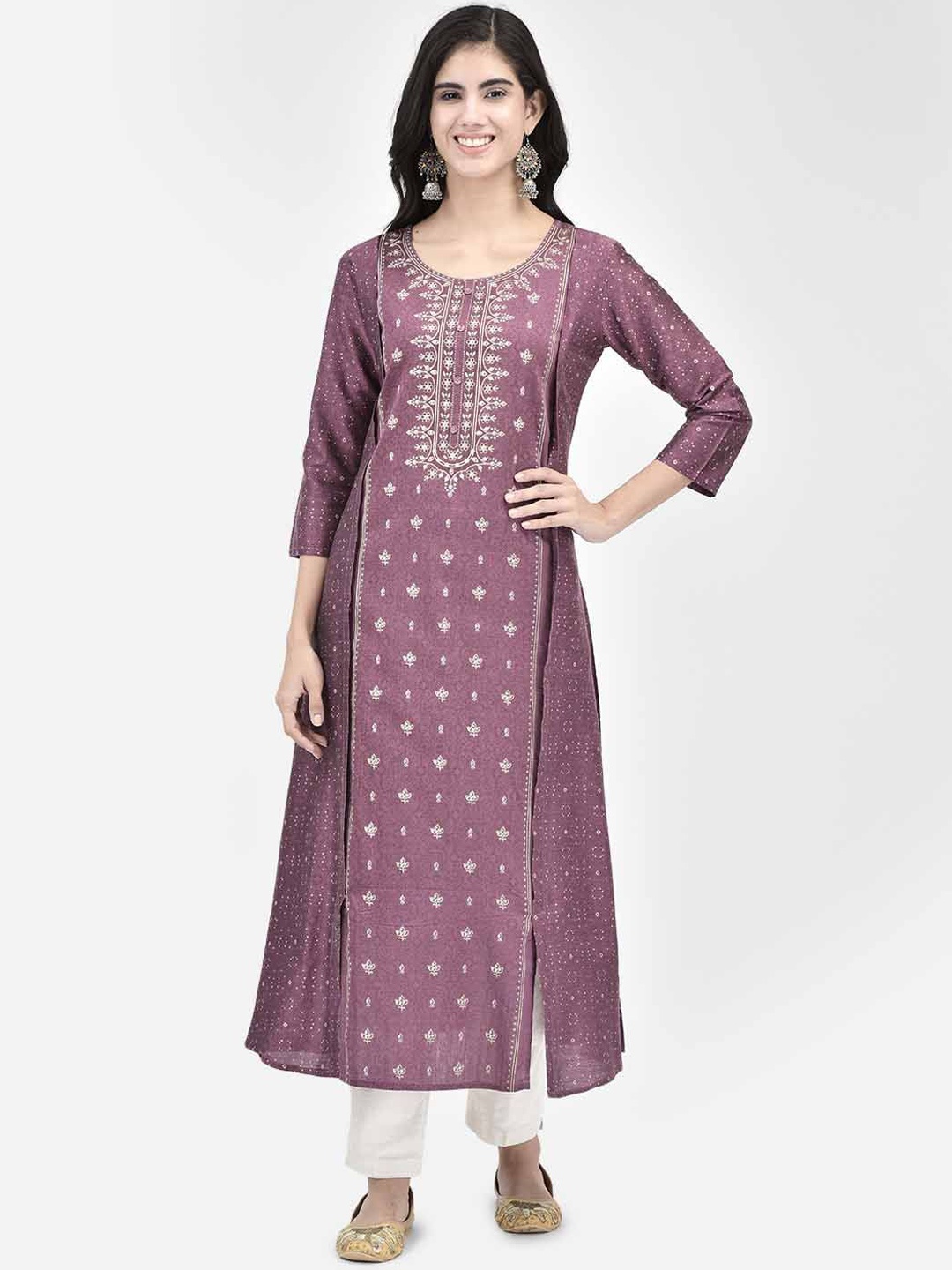

Span Women Thread Work A-line Calf Length Kurta, Purple