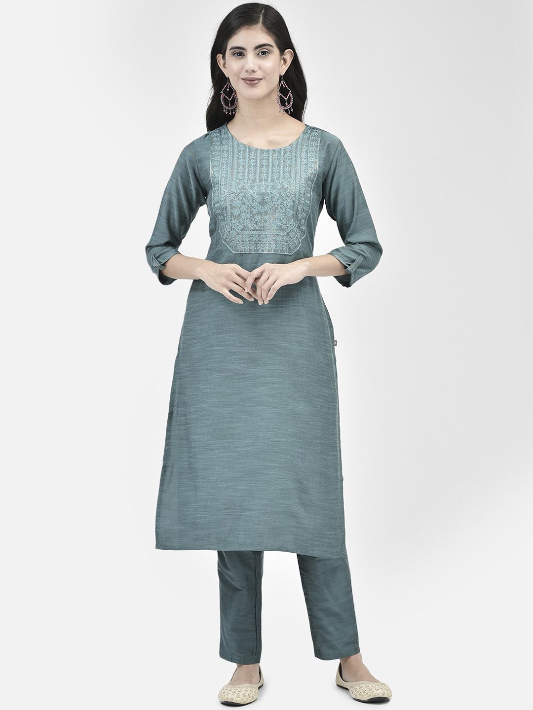 

Span Women Straight Calf Length Kurta, Green