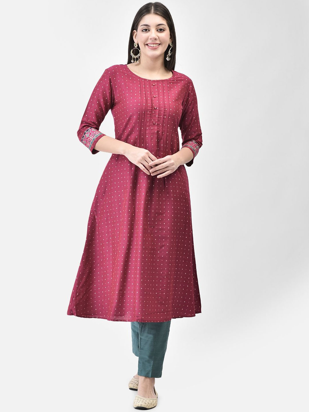 

Span Women Printed A-line Calf Length Kurta, Pink