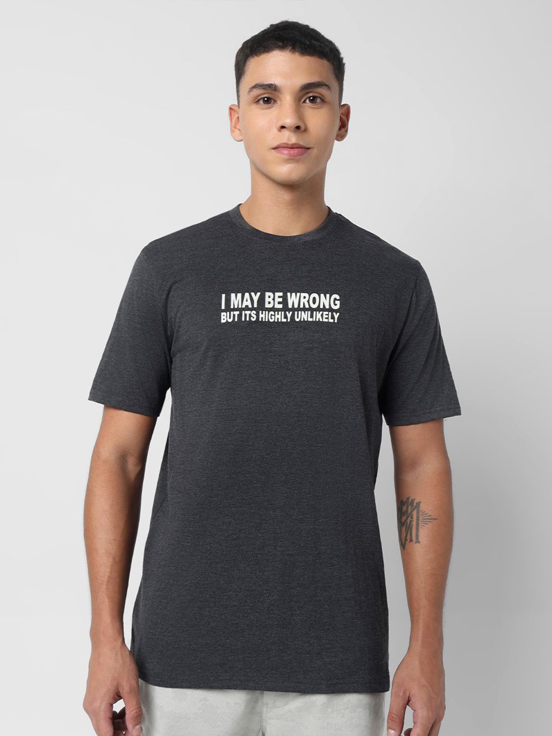 

R&B Men Typography Printed Round Neck T-shirt, Grey