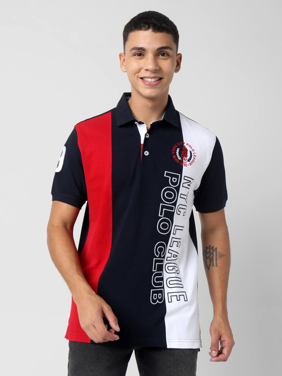 

R&B Men Nautical Typography Printed Polo Collar T-shirt, Blue