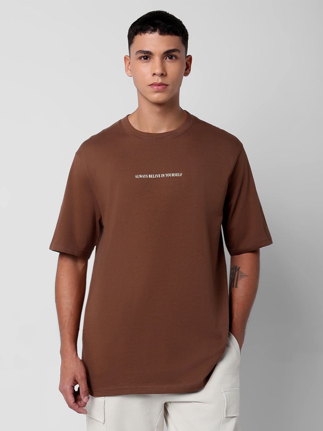 

R&B Men Typography Printed Round Neck T-shirt, Brown