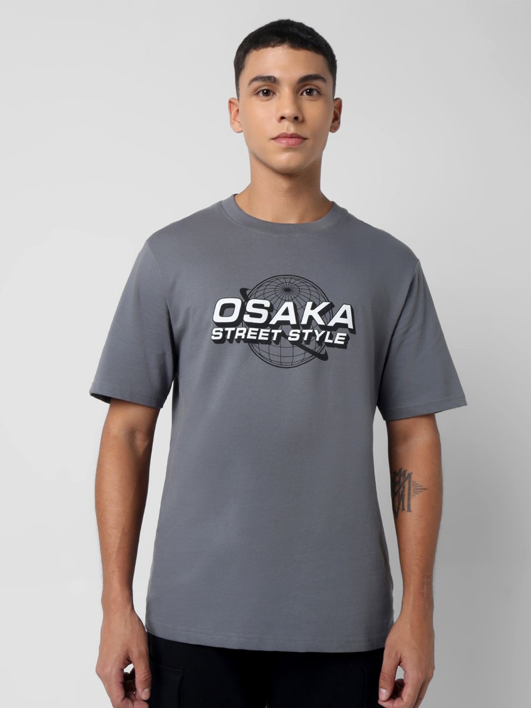 R&B Men Typography Printed Round Neck T-shirt, Grey
