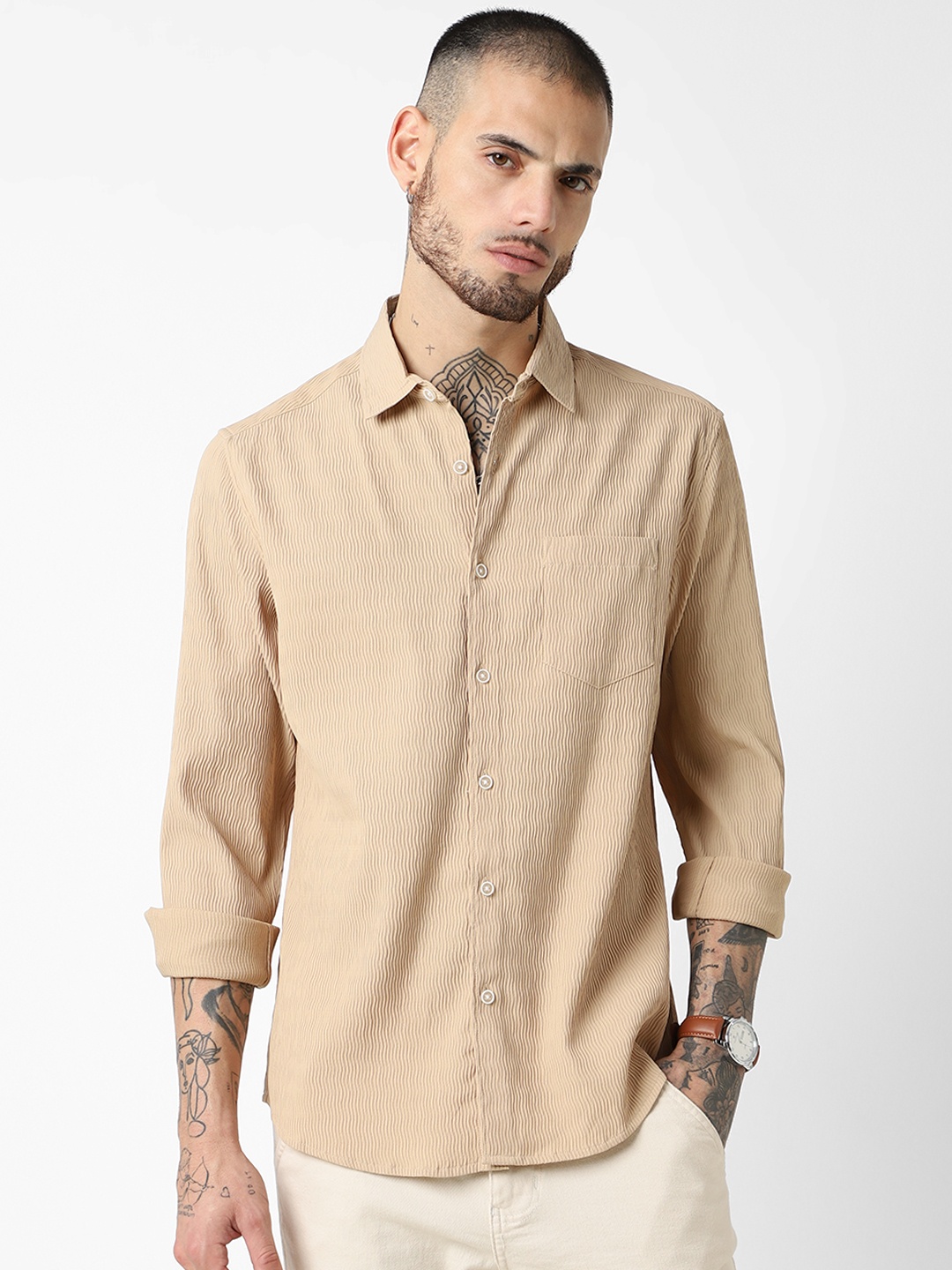 

VASTRADO Men Classic Slim Fit Opaque Casual Shirt, Brown
