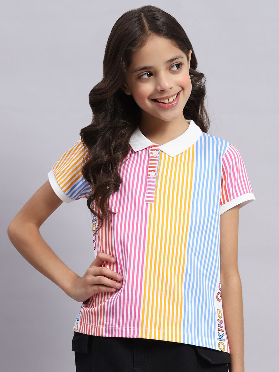 

Monte Carlo Girls Striped Polo Collar T-shirt, Multi