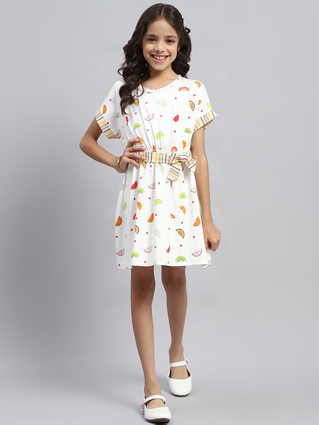 

Monte Carlo Round Neck Printed Fit & Flare Dress, White