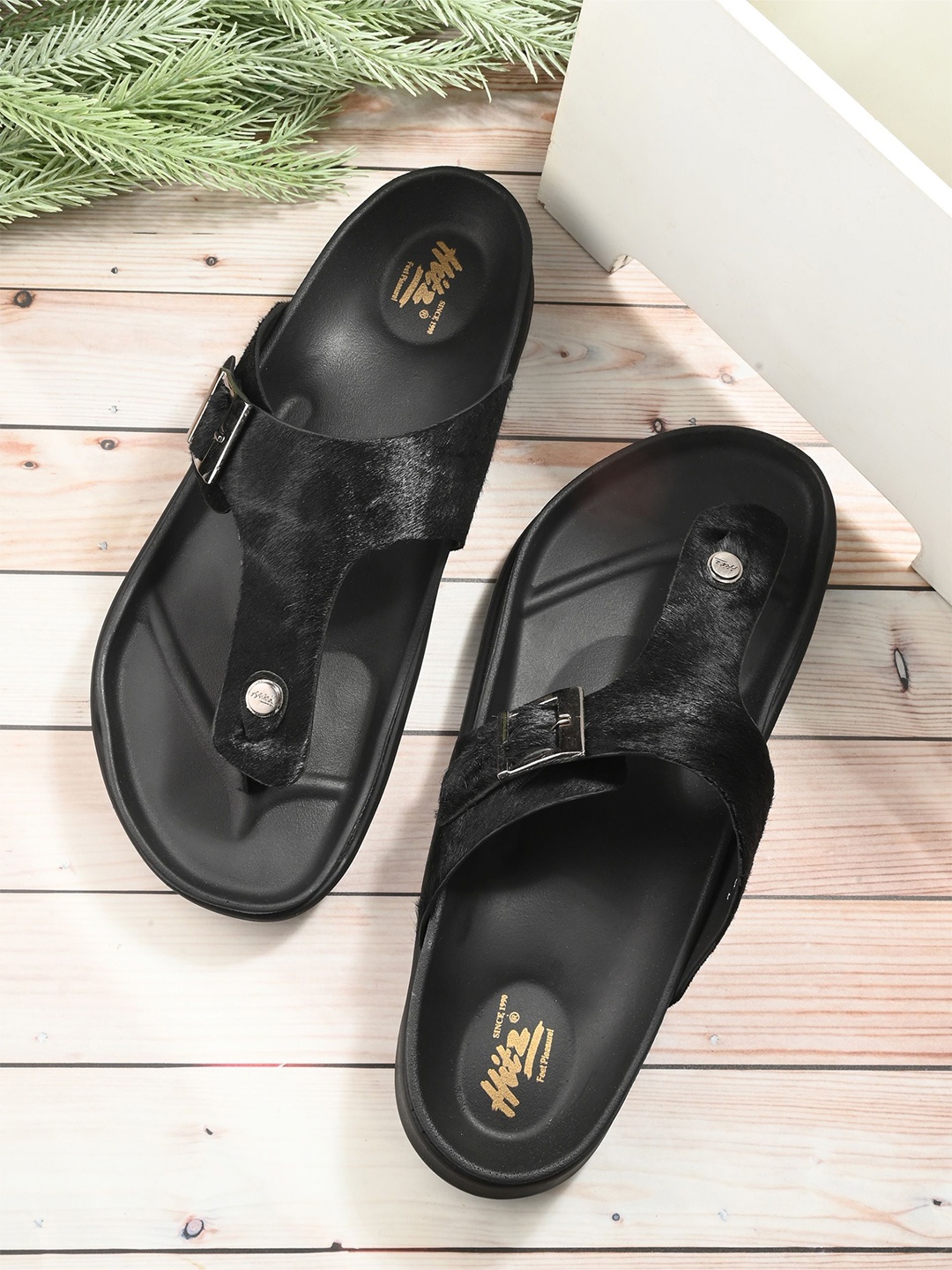 

Hitz Men Leather Comfort Sandals, Black