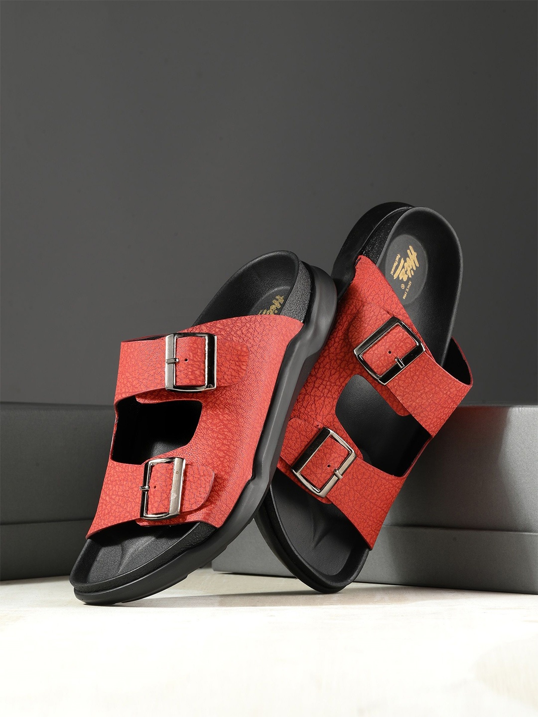 

Hitz Men Leather Comfort Sandals, Red