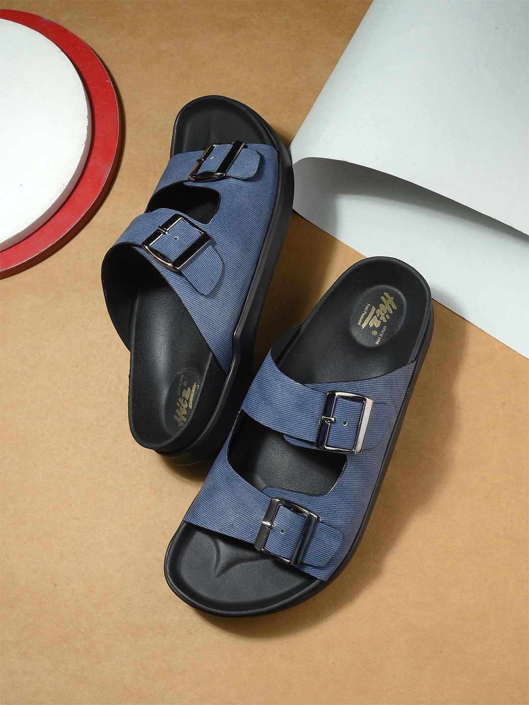 

Hitz Men Leather Buckle Design Comfort Sandals, Blue